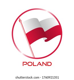 Logo de Polonia. Composición con bandera ondulante, círculo y asta de bandera para placa, etiqueta, pin, etc. vector Diseño EPS 10
