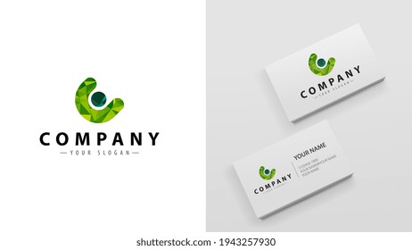 Logo polygon with the letter c. Mockup of business cards with a logo