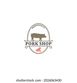 logo for a pork shop with illustration of fresh pork and meat
