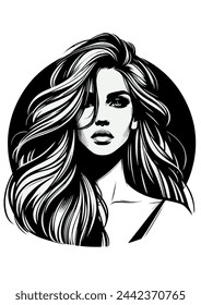 Retrato del logotipo de la mujer hermosa con el pelo largo
