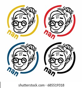 logo portrait old woman with glasses Nan set