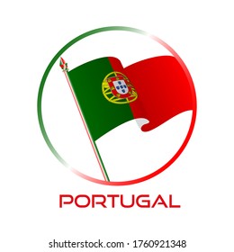 Logo of Portugal. Composition with waving flag, circle and flagpole for badge, label, pin, etc. vector Design EPS 10
