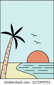 logo . poster . summer palm trees beach .summer vacation