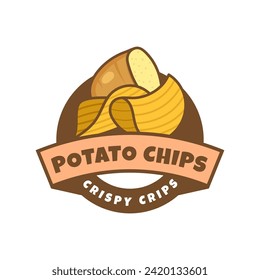 Logo Potato chips, Food and Snack logo with Simple Potato Cartoon, Unique Food, Snack, Chips Business identity Vector Icon isolated on white background