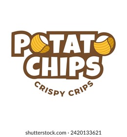 Logo-Potato-Chips, Food and Snack-Logo mit einfachem Kartoffelkartoon, Einzigartiges Essen, Snack, Chips Unternehmensidentität Vektorsymbol einzeln auf weißem Hintergrund