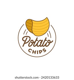 Logo Potato chips, Food and Snack logo with Simple Potato Cartoon, Unique Food, Snack, Chips Business identity Vector Icon isolated on white background