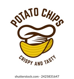 Logo Potato chips, Food and Snack logo with Simple Potato Cartoon, Unique Food, Snack, Chips Business identity Vector Icon isolated on white background