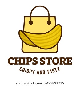 Logo Potato chips, Food and Snack logo with Simple Potato Cartoon, Unique Food, Snack, Chips Business identity Vector Icon isolated on white background