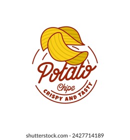 Logo Potato chips, Food and Snack logo with Simple Potato Cartoon, Unique Food, Snack, Chips Business identity Vector Icon isolated on white background