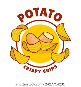 Logo Potato chips, Food and Snack logo with Simple Potato Cartoon, Unique Food, Snack, Chips Business identity Vector Icon isolated on white background