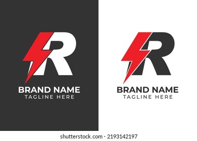 logo power R lightning template design 