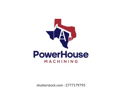 A logo for Powerhouse Machining featuring the state of Texas with a house graphic and the letter A inside.