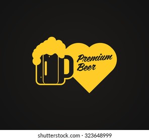 Logo of Premium Beer in cup in gold color isolated on black color