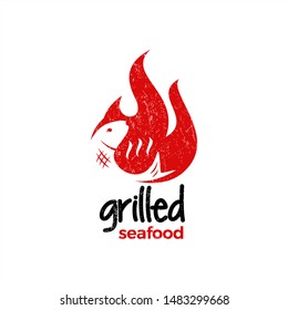 Logo Premium Vector grilled fish for restaurant seafood