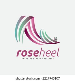 Logo is presented for ladies shoe branding. It represents the stylish high heel and modern variations of fashionable ladies shoe.