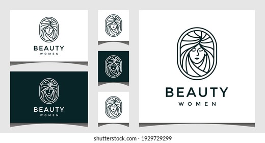 logo with a pretty face line art style. design concepts for beauty salons, massages, magazines, cosmetics and spas.