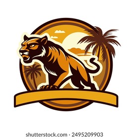 The logo for the print with the image of a panther. Isolated on a white background. A template for designing clothes, stickers and souvenirs. Vector illustration. 