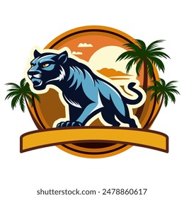 The logo for the print with the image of a panther. A template for designing clothes, stickers and souvenirs. Vector illustration. Isolated on a white background. 