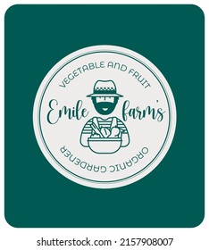 Logotipo para el productor de productos orgánicos, locales y de temporada. Identidad de marca para tienda, jardinero de mercado, venta de granjas, mercado, supermercado. Carta gráfica, etiqueta, tarjeta de visita, vehículo