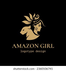 Logo con el perfil de una chica amazónica y una pantera de fondo oscuro