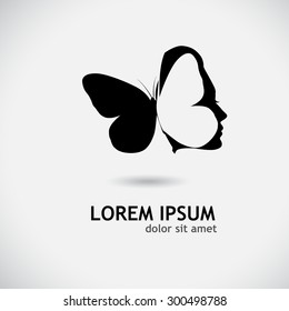 Logo Profile of a girl with butterflies. Vector