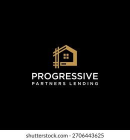 Logo de Progressive Partners Lending con un moderno y estilizado ícono de la casa en oro sobre fondo negro, que representa bienes raíces y servicios financieros.