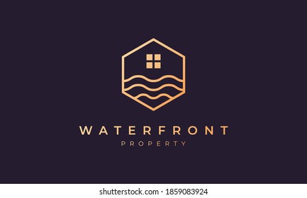 logo property with a hexagon base shape with ocean wave and window