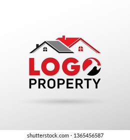 Logo property and real estate logo vector, house illustration company logotype red and black colors