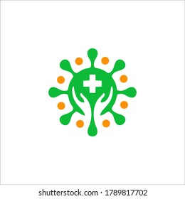 virus con logotipo protegido. Iconos bacterianos. Brote de coronavirus, alto al virus. Icono de vector aislado de virus