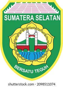 the logo of the province of south sumatra, the coat of arms of South Sumatra in the form of a five-pointed shield. Inside there are paintings of lotus flowers, nine stems, the Ampera bridge, and mount svg