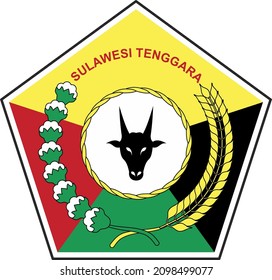 logotipo de la provincia de sulawesi sudeste, El escudo de armas del Sudeste de Sulawesi llamado escudo del pentágono es el símbolo de la provincia de Sulawesi sudeste comúnmente abreviado como "Sultra" 