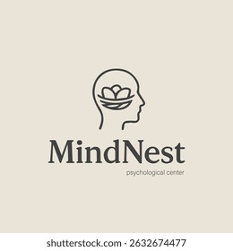 Logo Psychological Center Mind Nest Branding Isolated Vector Design