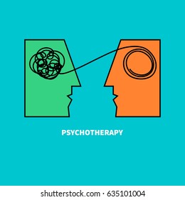 Logo Psychotherapy. Two Heads With Confusing Tangle Of Threads. Vector Illustration. Vector Illustration.