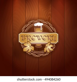 logo pub retro styled rich seal of bistro or skill distillery brew on vector vintage wood texture logo pub classic work texture bar background scene festivity wood gold sign rich wooden employment gol