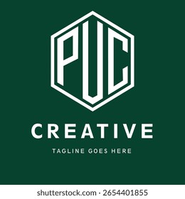 Logo PUC, PUC initial letter creative, PUC design, calligraphy, symbol, emblem, elegant, abstract, wordmark, sign, art, typography, fashion