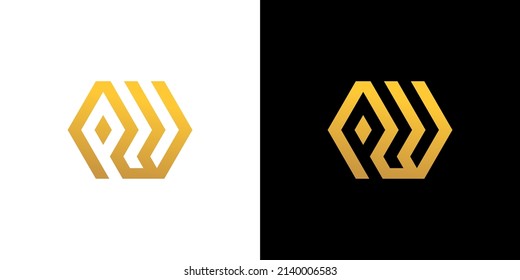 Plantilla de vectores de iconos monograma de polígono de diseño de letras PW con logotipo