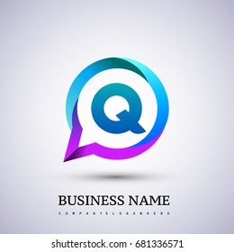 logo Q letter colorful on circle chat icon. Vector design for your application or company identity.