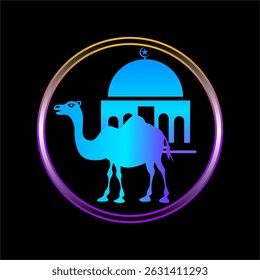 
LOGOTIPO DO DIA DO QURBAN, IDUL ADHA PARA MUÇULMANOS, IMAGEM DE CAMELO COM DESIGN MINIMALISTA, COMBINAÇÃO DE CORES DE GRADAÇÃO, LOGOTIPO IDUL ADHA