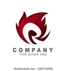 Logo r and fire with danger design illustration