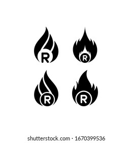 Logo R fire flames, set vector icons template