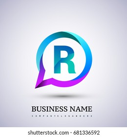 logo R letter colorful on circle chat icon. Vector design for your application or company identity.