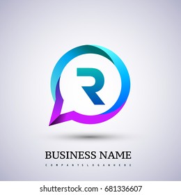 logo R letter colorful on circle chat icon. Vector design for your application or company identity.