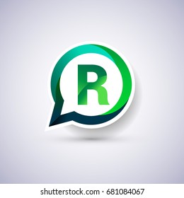 logo R letter green colored on circle chat icon. Vector design for your application or company identity.