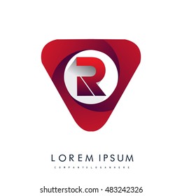 Logo R letter red colored in the triangle shape, Vector design template elements for your application or company identity.