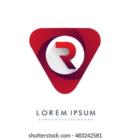 Logo R letter red colored in the triangle shape, Vector design template elements for your application or company identity.