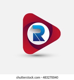 Logo R letter red colored in the triangle shape, Vector design template elements for your application or company identity.