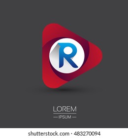 Logo R letter red colored in the triangle shape, Vector design template elements for your application or company identity.