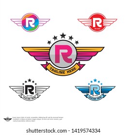 Logo R Template with wing , Colorful