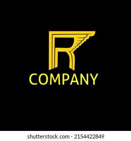 LOGO r wings, yellow abstract and simple style