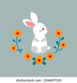 Logo rabbit so cute and flower yellow.vector and illustration.
